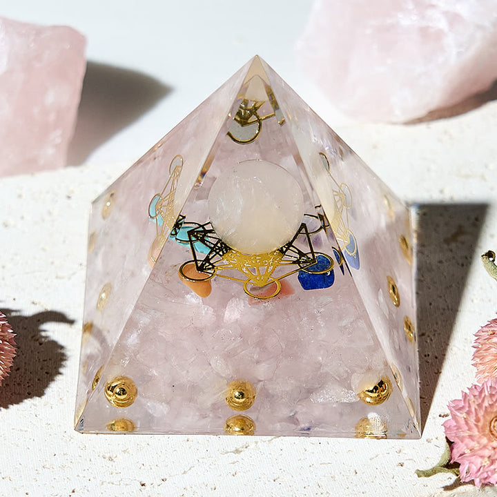 Cube de Métatron Olivenorma avec pyramide d'orgone en cristal à 7 chakras