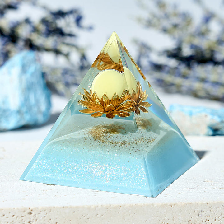 Tour d'énergie de lotus en jade jaune Olivenorma Pyramide orgone