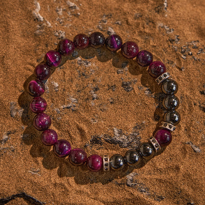 Bracelet en perles d'hématite naturelle et d'œil de tigre rose Olivenorma