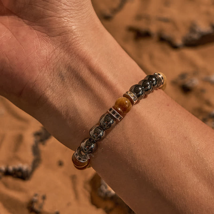 Bracelet homme en perles d'hématite naturelle œil de tigre Olivenorma