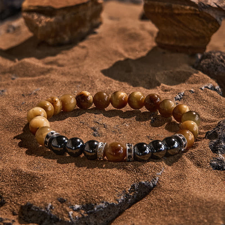 Bracelet homme en perles d'hématite naturelle œil de tigre Olivenorma