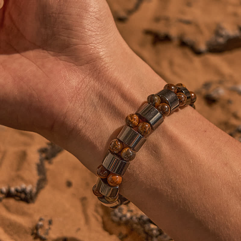Bracelet en perles d'hématite naturelle et œil de tigre Olivenorma