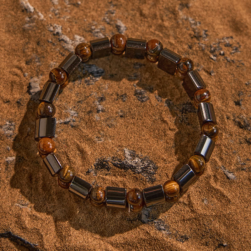 Bracelet en perles d'hématite naturelle et œil de tigre Olivenorma