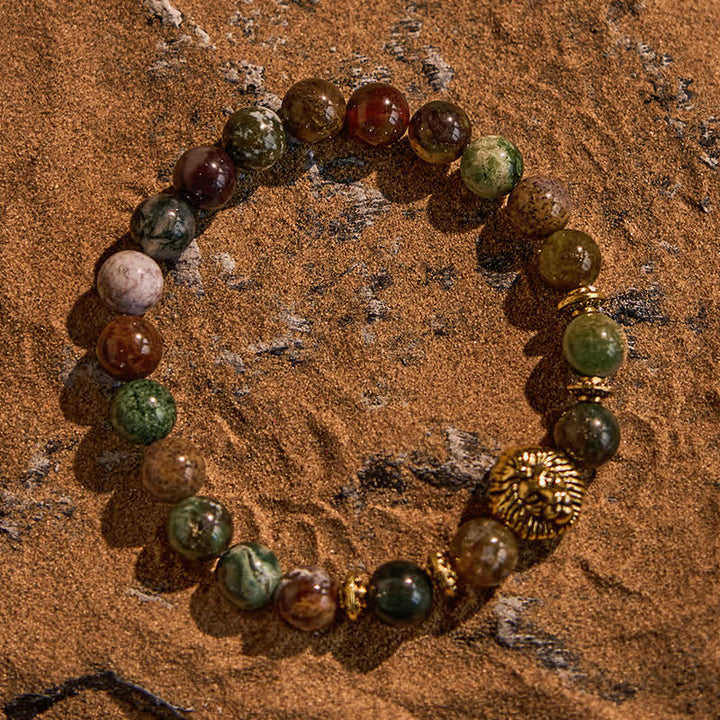 Bracelet en perles d'agate mousse turquoise africaine naturelle Olivenorma