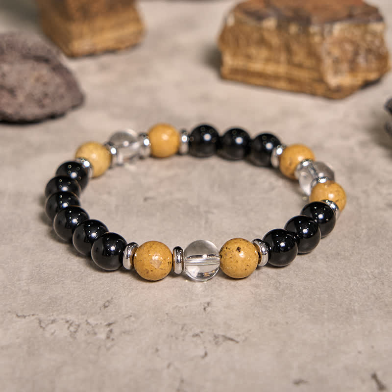 Bracelet de perles en jaspe photo en cristal transparent obsidienne Olivenorma