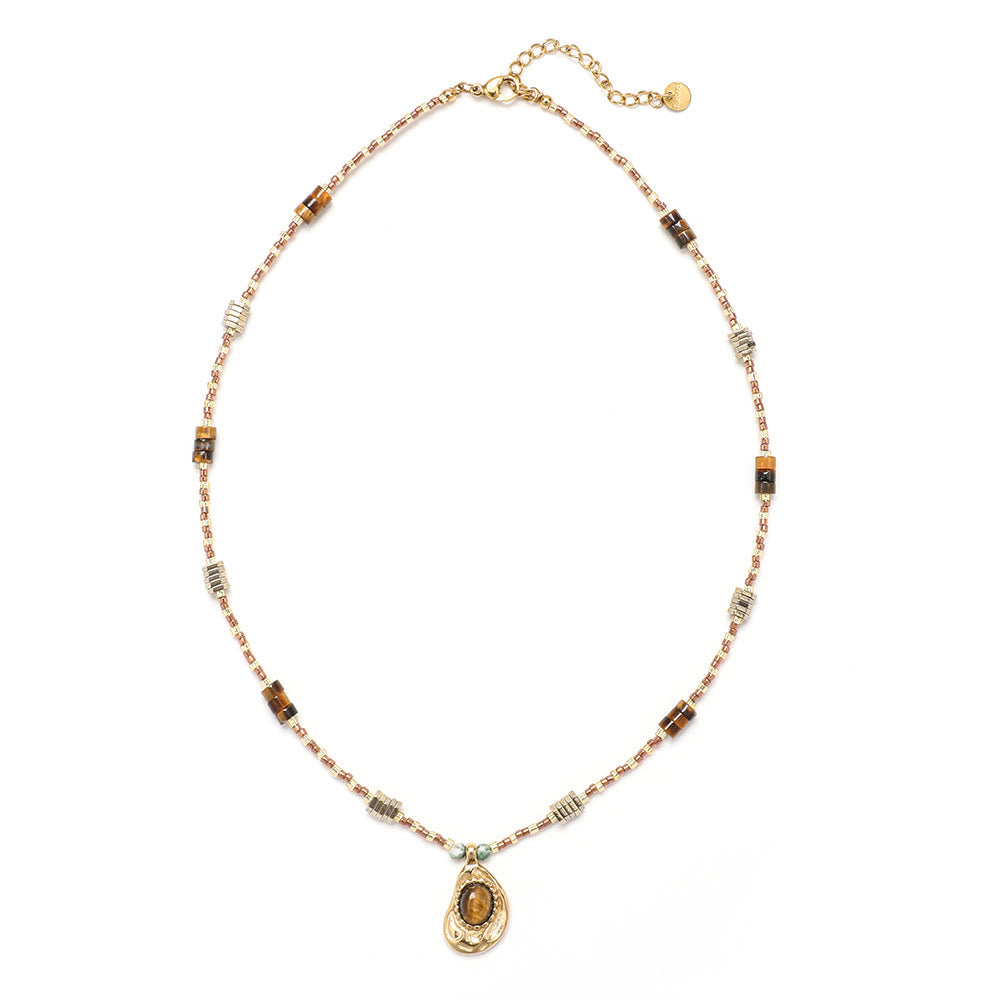 Collier de perles en pierre naturelle d'œil de tigre Olivenorma