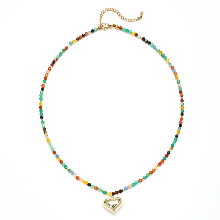 Collier de perles à breloque en forme de cœur en pierres précieuses naturelles roses Olivenorma