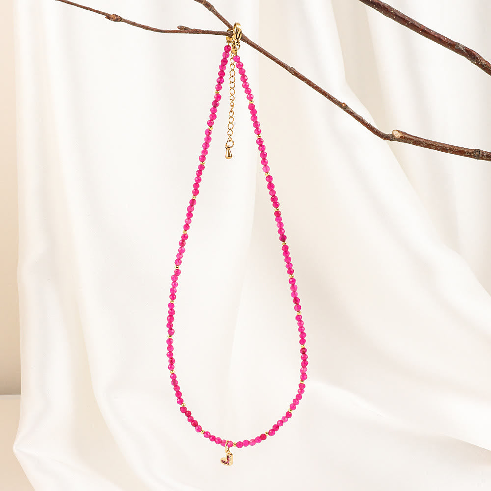 Collier de perles à breloque en forme de cœur en pierres précieuses naturelles roses Olivenorma
