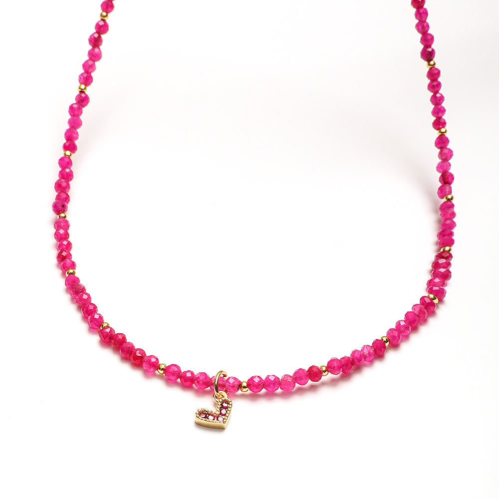 Collier de perles à breloque en forme de cœur en pierres précieuses naturelles roses Olivenorma