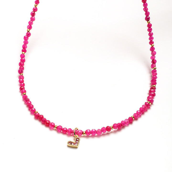 Collier de perles à breloque en forme de cœur en pierres précieuses naturelles roses Olivenorma