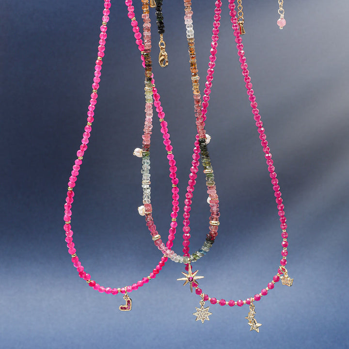 Collier de perles à breloque en forme de cœur en pierres précieuses naturelles roses Olivenorma