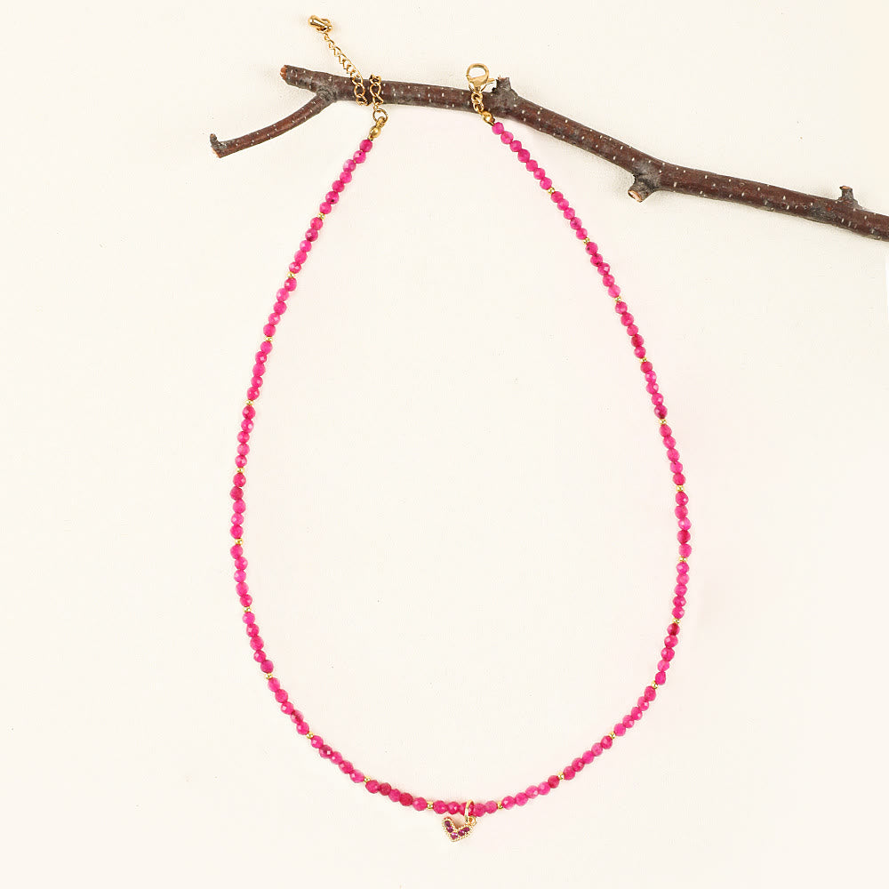 Collier de perles à breloque en forme de cœur en pierres précieuses naturelles roses Olivenorma