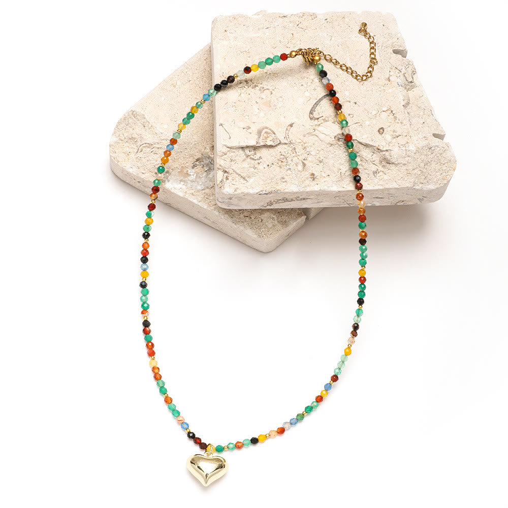 Collier de perles à breloque en forme de cœur en pierres précieuses naturelles roses Olivenorma