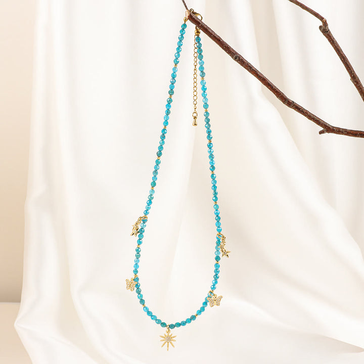 Collier de perles en zircon bleu style bohème Olivenorma