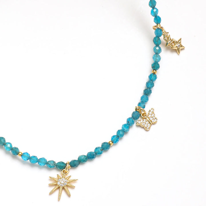 Collier de perles en zircon bleu style bohème Olivenorma