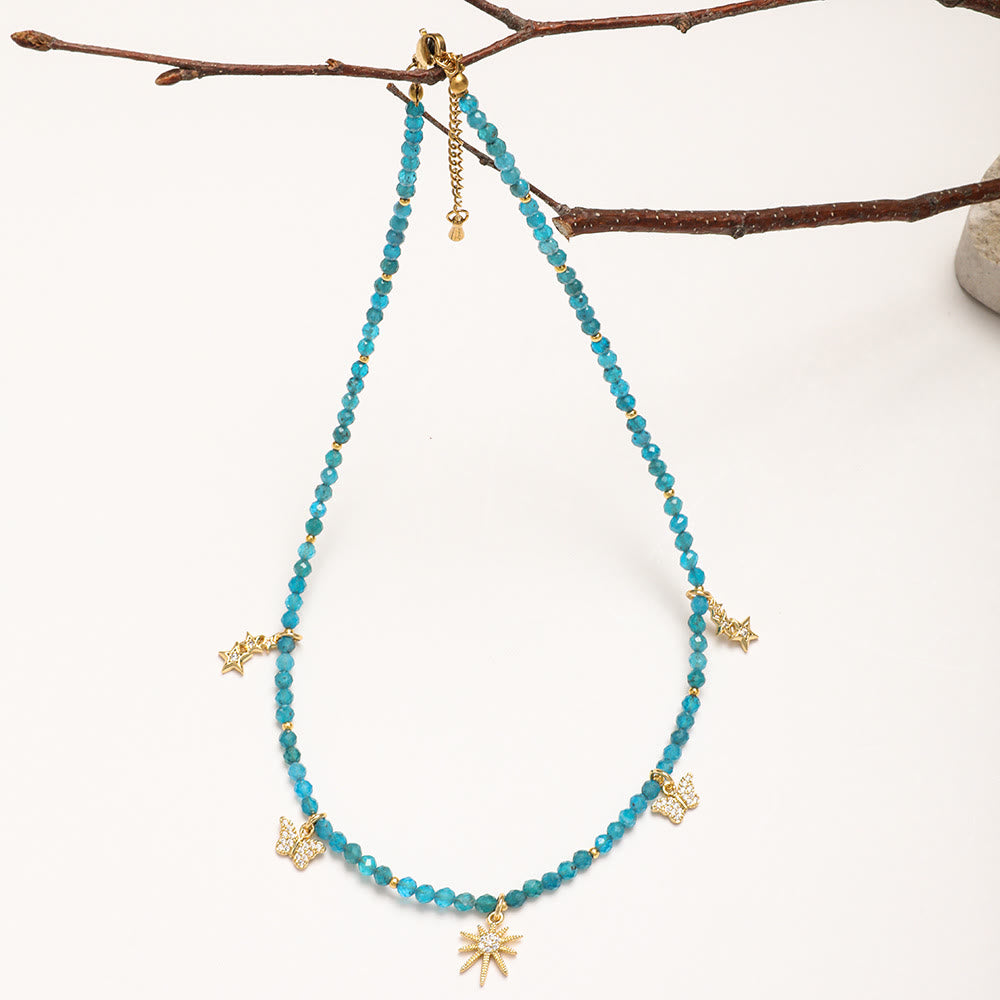 Collier de perles en zircon bleu style bohème Olivenorma