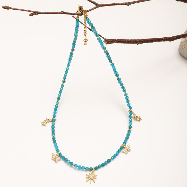 Collier de perles en zircon bleu style bohème Olivenorma