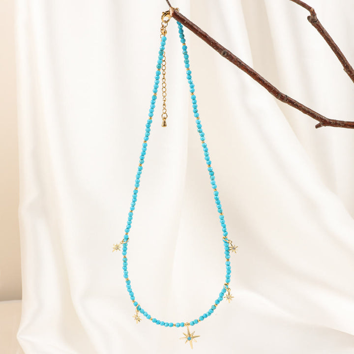 Collier de perles en zircon bleu style bohème Olivenorma