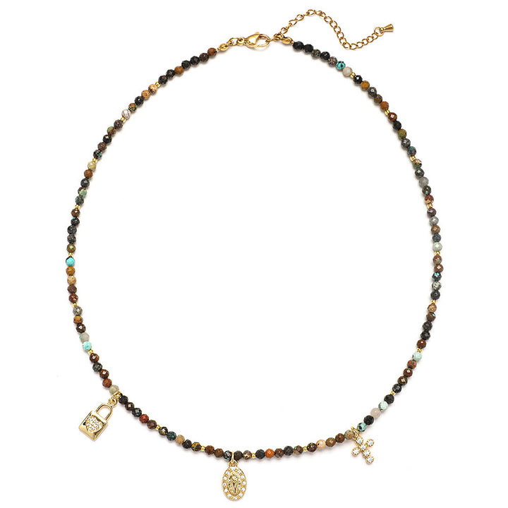 Collier de perles en zircon bleu style bohème Olivenorma