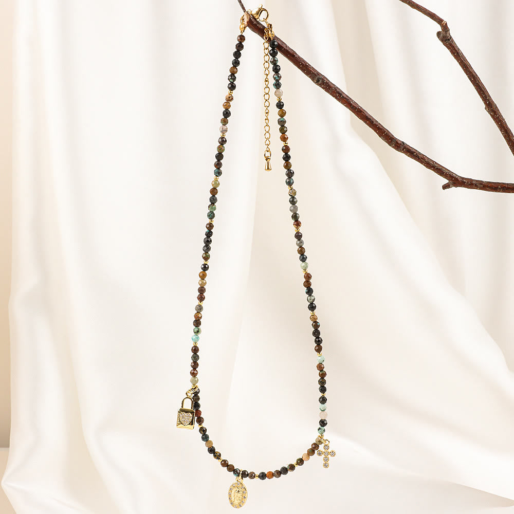 Collier de perles en zircon bleu style bohème Olivenorma