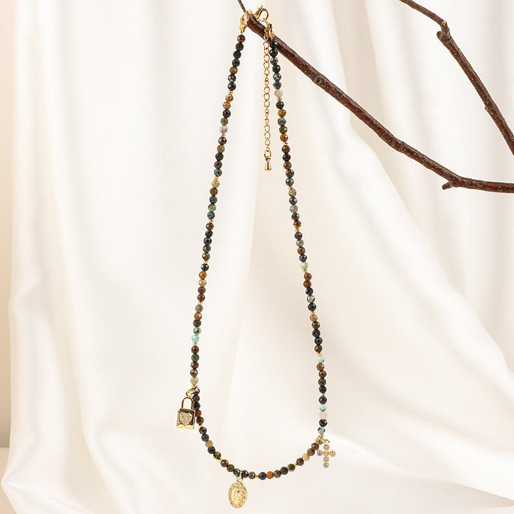 Collier de perles en zircon bleu style bohème Olivenorma