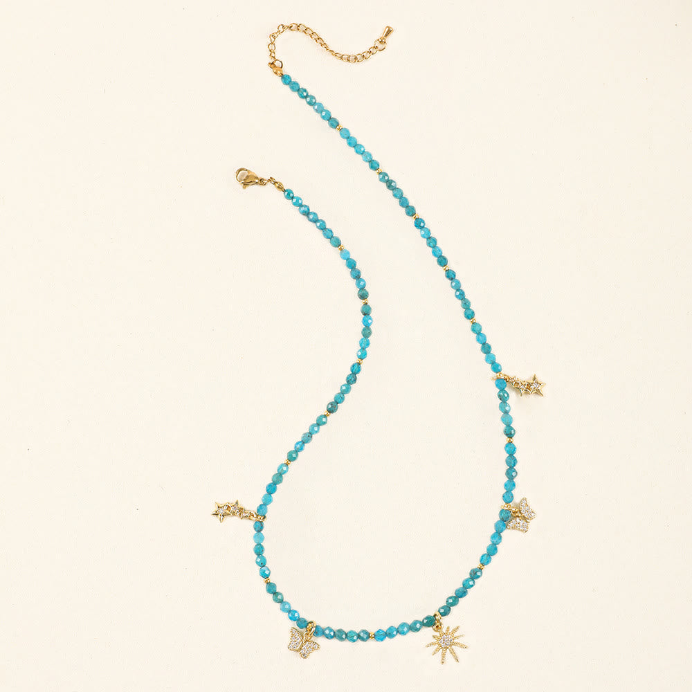 Collier de perles en zircon bleu style bohème Olivenorma