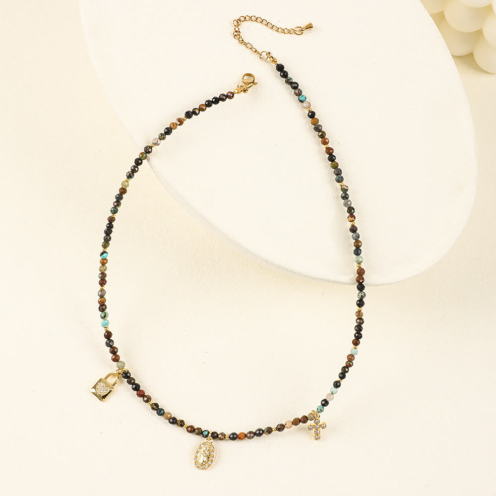 Collier de perles en zircon bleu style bohème Olivenorma