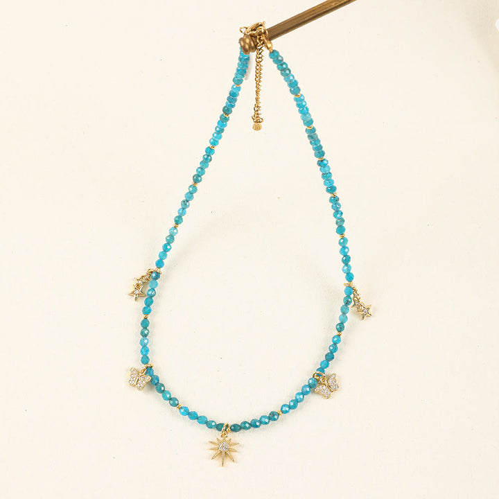 Collier de perles en zircon bleu style bohème Olivenorma