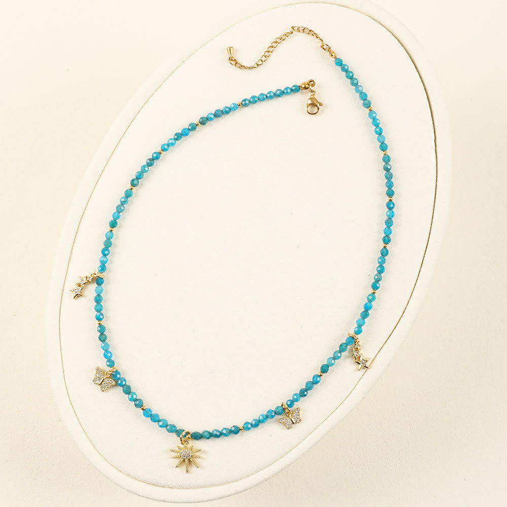 Collier de perles en zircon bleu style bohème Olivenorma
