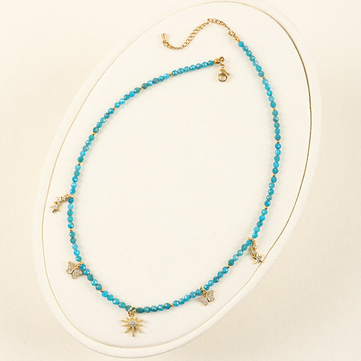 Collier de perles en zircon bleu style bohème Olivenorma