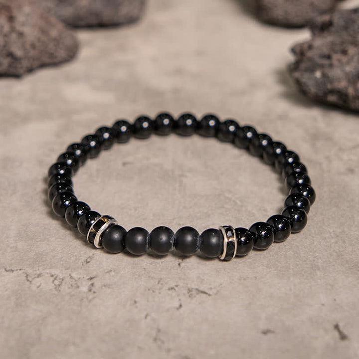 Bracelet en perles d'onyx noir naturel de 6 mm Olivenorma