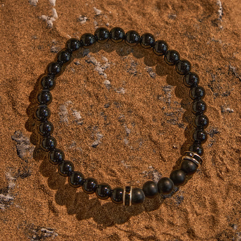 Bracelet en perles d'onyx noir naturel de 6 mm Olivenorma