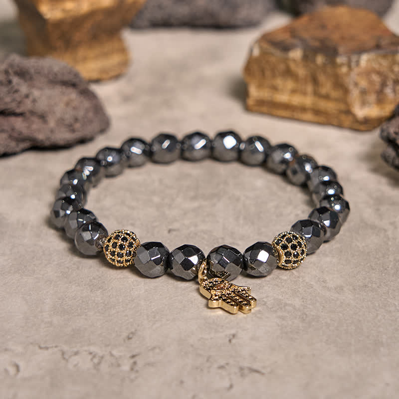 Bracelet pendentif Hamsa en perles d'hématite Olivenorma