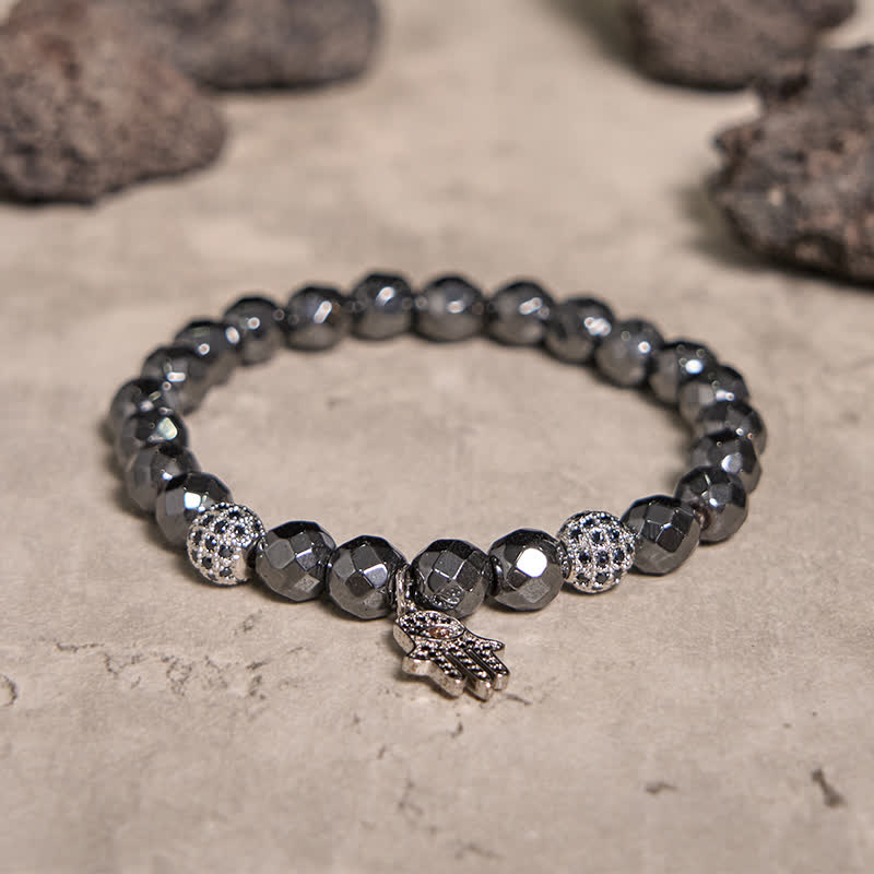 Bracelet pendentif Hamsa en perles d'hématite Olivenorma