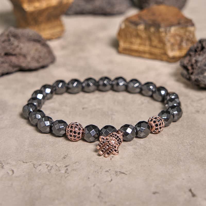 Bracelet pendentif Hamsa en perles d'hématite Olivenorma
