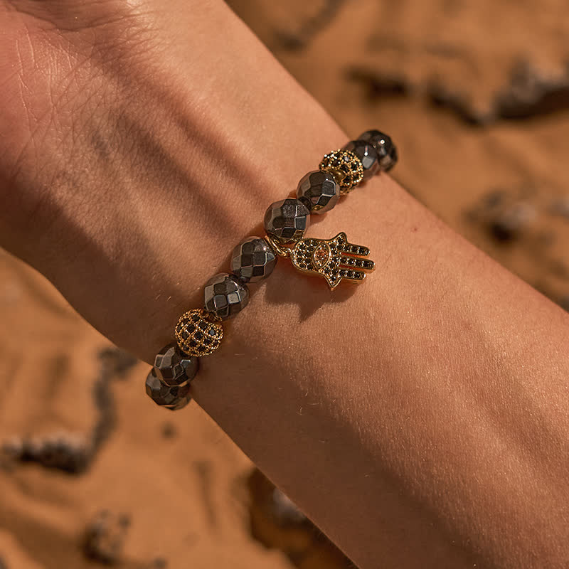Bracelet pendentif Hamsa en perles d'hématite Olivenorma