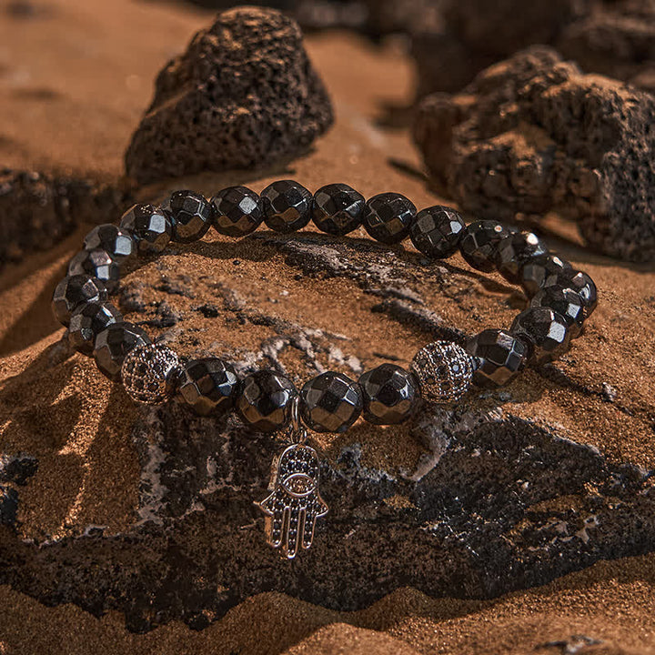 Bracelet pendentif Hamsa en perles d'hématite Olivenorma