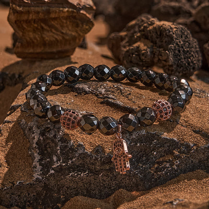 Bracelet pendentif Hamsa en perles d'hématite Olivenorma