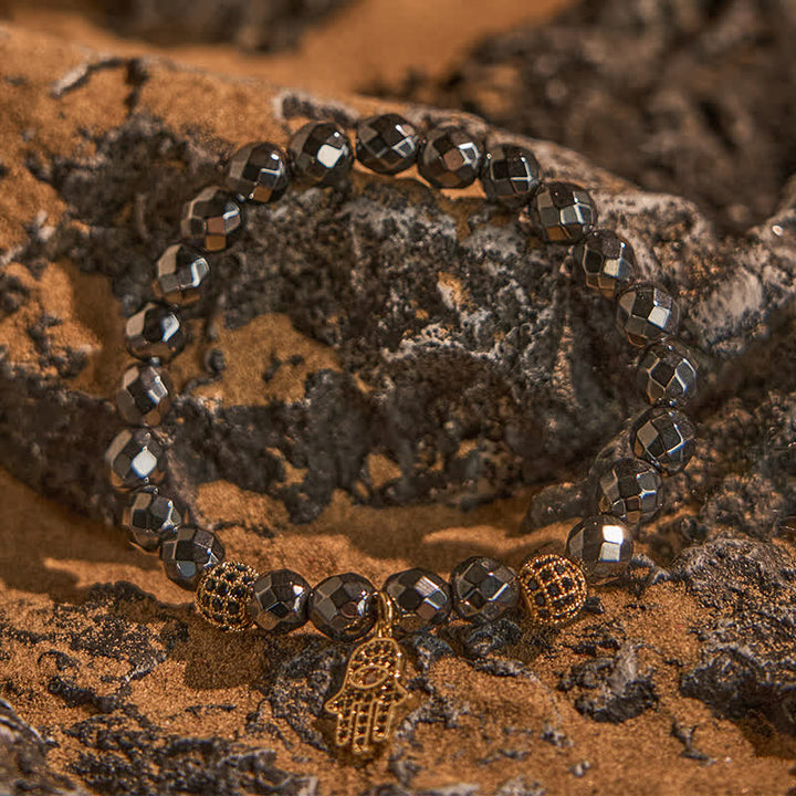 Bracelet pendentif Hamsa en perles d'hématite Olivenorma