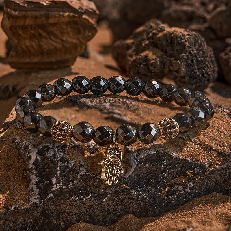 Bracelet pendentif Hamsa en perles d'hématite Olivenorma