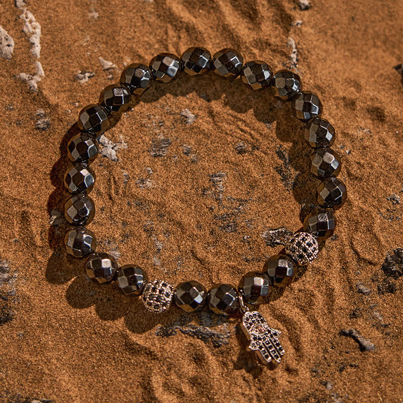 Bracelet pendentif Hamsa en perles d'hématite Olivenorma