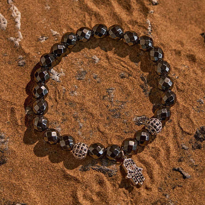 Bracelet pendentif Hamsa en perles d'hématite Olivenorma