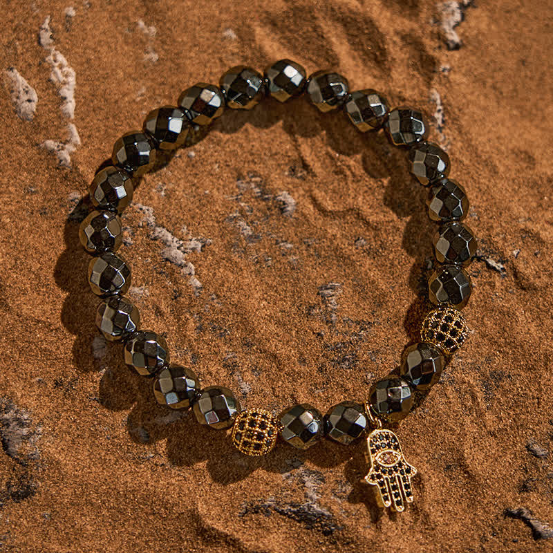 Bracelet pendentif Hamsa en perles d'hématite Olivenorma
