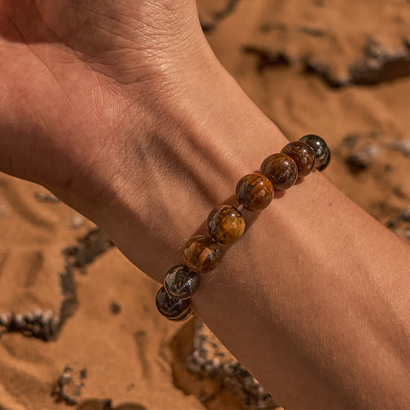 Bracelet de perles en onyx noir et hématite œil de tigre Olivenorma de 10 mm