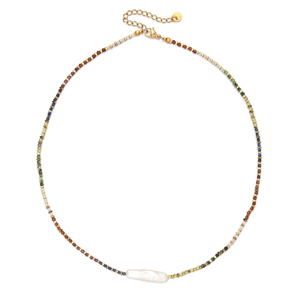 Collier de perles de style bohème en pierres précieuses à facettes Olivenorma Narce