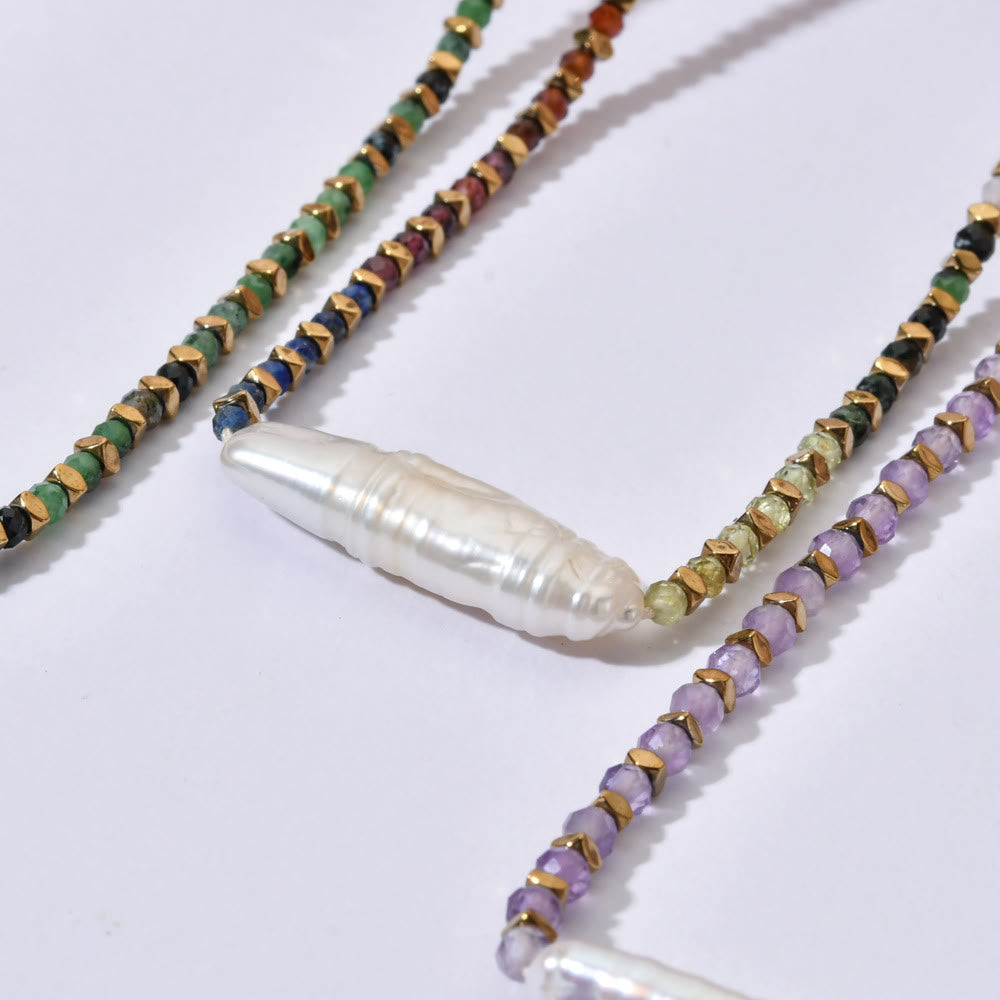 Collier de perles de style bohème en pierres précieuses à facettes Olivenorma Narce