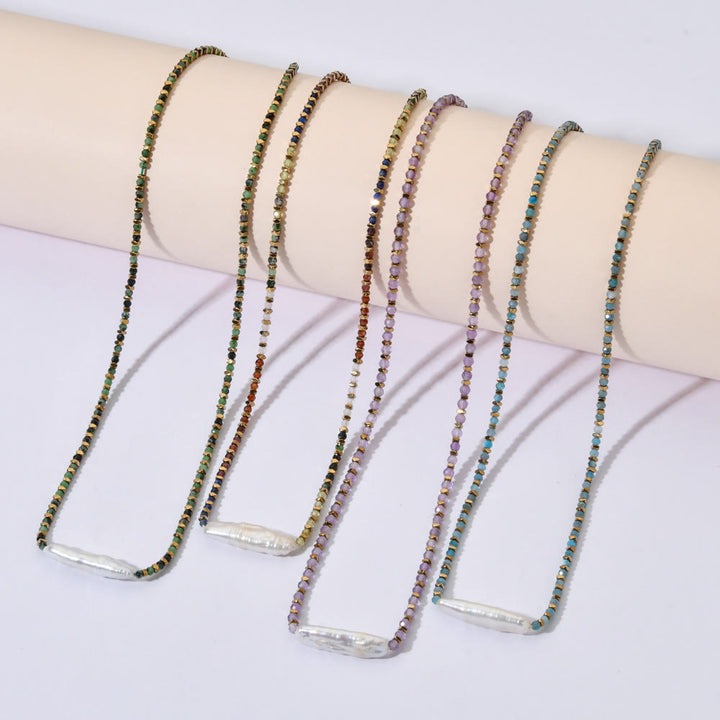 Collier de perles de style bohème en pierres précieuses à facettes Olivenorma Narce