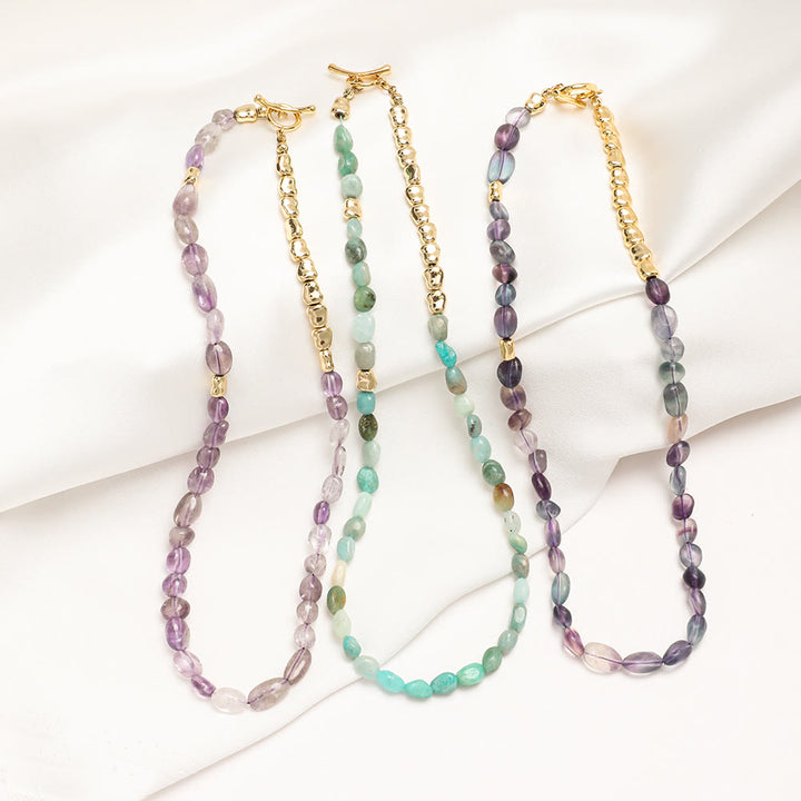 Collier ras du cou en perles d'amazonite irrégulières Olivenorma