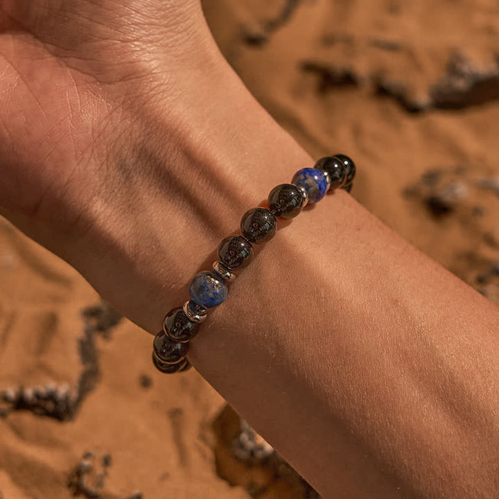 Bracelet en perles d'onyx noir naturel et de lapis-lazuli Olivenorma