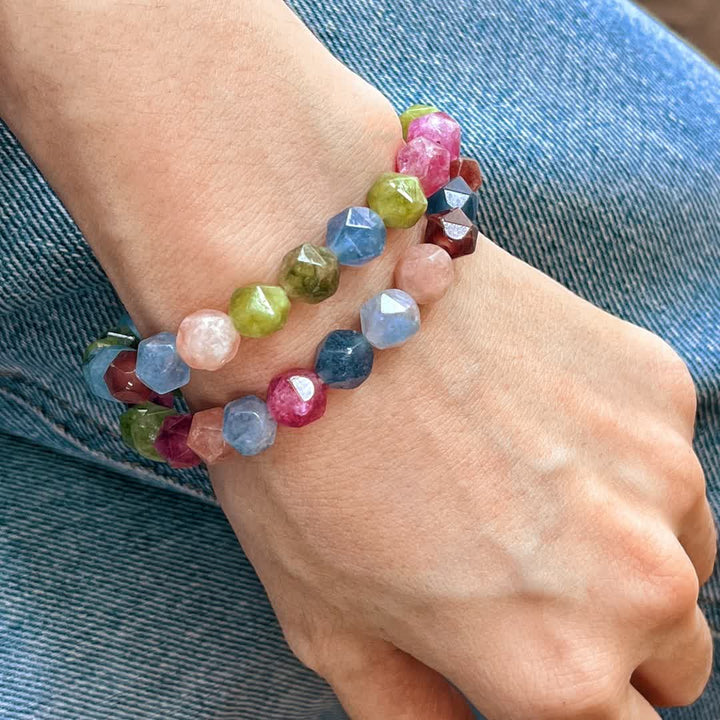 Bracelet en perles de tourmaline colorées à facettes Olivenorma